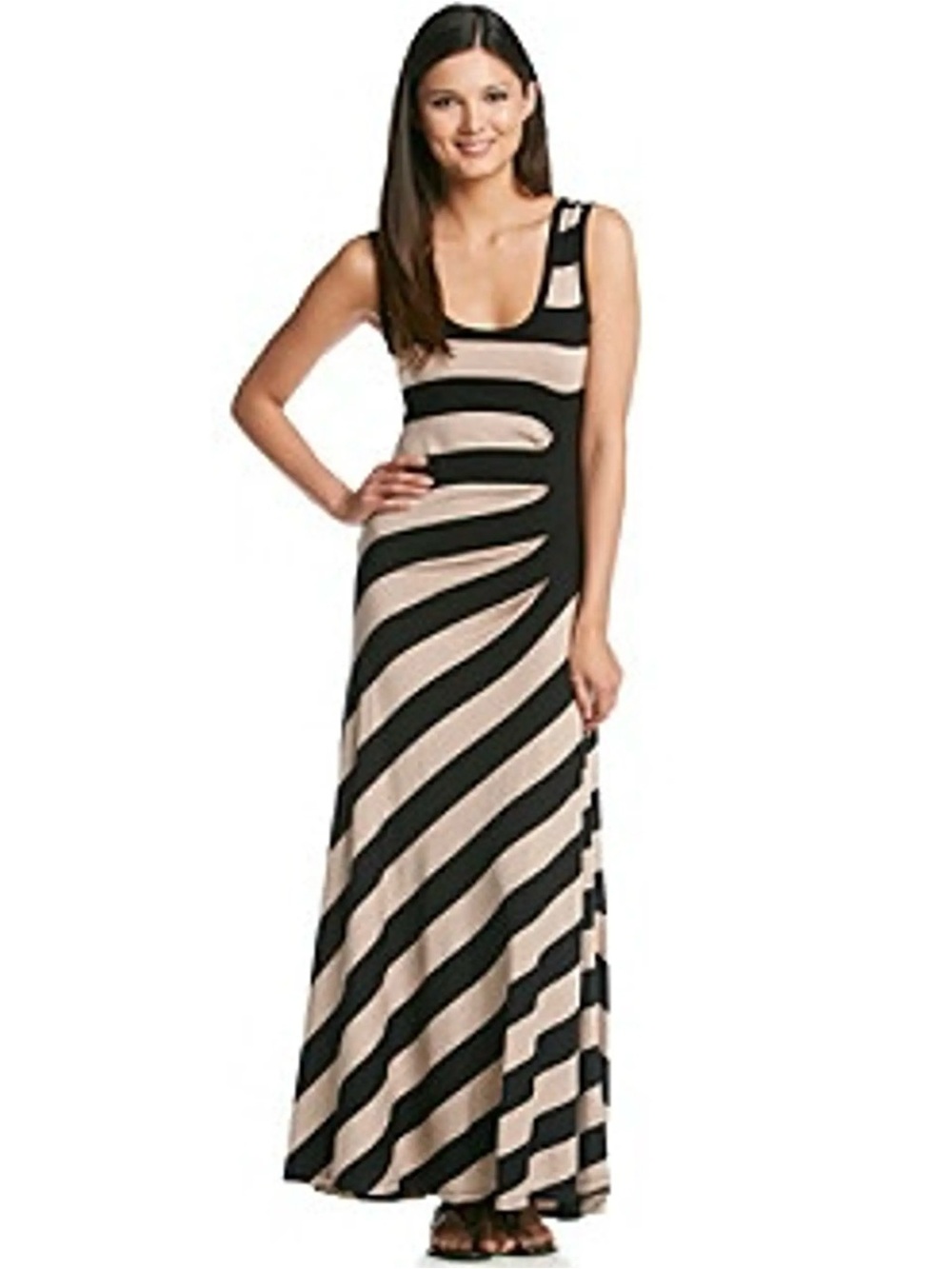 Calvin Klein Asymmetric Striped Scoop-Neck Maxi Dress
